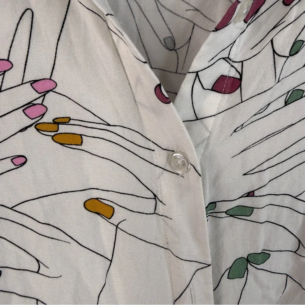 Twik T-shirt button up nails rainbow nails done Multicolor Graphic Button-Up Top